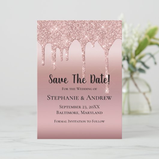 Roos Gold Driving Glitter Blush Pink Trendy Save The Date (Staand voorkant)