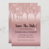 Roos Gold Driving Glitter Blush Pink Trendy Save The Date (Voorkant / Achterkant)