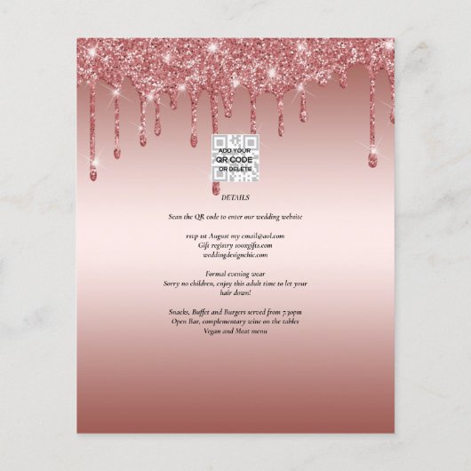 Roos Gold Driving Glitter Modern Wedding Invite Flyer (Achterkant)