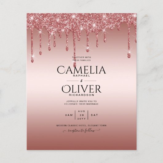 Roos Gold Driving Glitter Modern Wedding Invite Flyer (Voorkant)