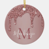 Roos Gold Driving Glitter Monogram Foto Keramisch Ornament (Voorkant)