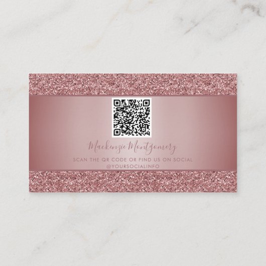 Roos Gold Driving Glitter Monogram QR Code Visitekaartje (Achterkant)