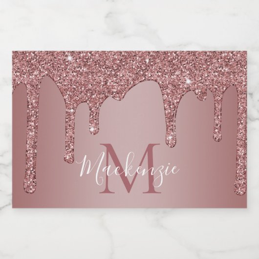 Roos Gold Driving Glitter Monogram Voedselcontainer Etiket (Enkel label)