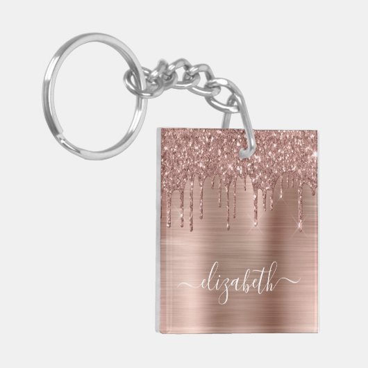 Roos Gold Driving Glitter op maat Sleutelhanger (Voorkant Links)