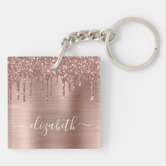 Roos Gold Driving Glitter op maat Sleutelhanger (Achterkant)