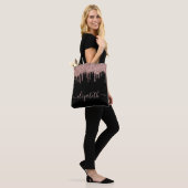 Roos Gold Driving Glitter Persoonlijk Zwart Tote Bag (Op model)
