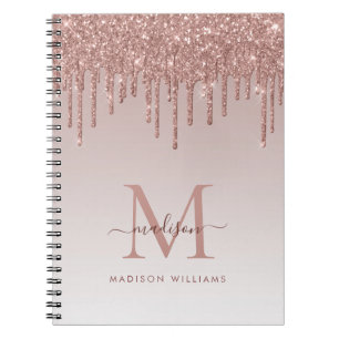 Roos Gold Driving Glitter Sparkle Monogram Script Notitieboek