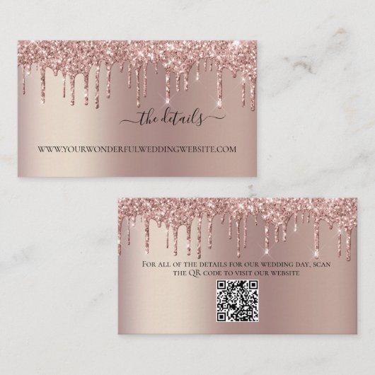 Roos Gold Driving Glitter Weddenschap QR-code Informatiekaartje (Voorkant / Achterkant)