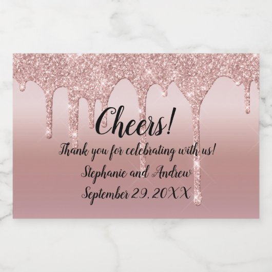 Roos Gold Driving Glitter Wedding Favor Mini Sparkling Wijnetiket (Enkel label)