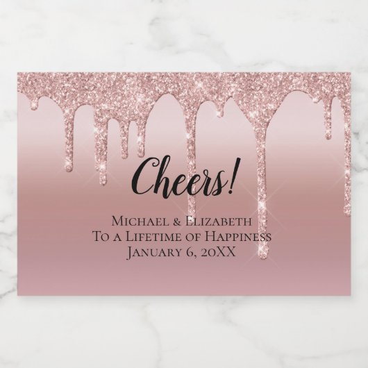 Roos Gold Driving Glitter Wedding Mini Sparkling Wijnetiket (Enkel label)