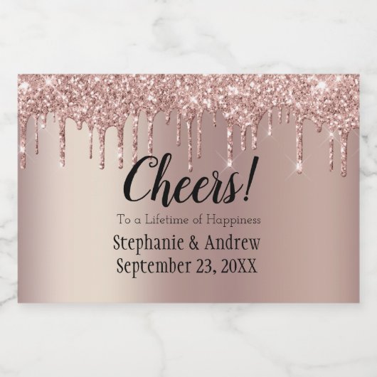 Roos Gold Driving Glitter Wedding Mini Sparkling Wijnetiket (Enkel label)