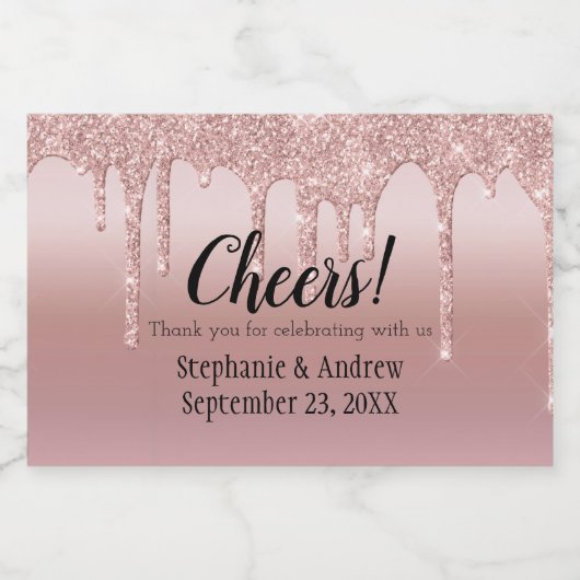 Roos Gold Driving Glitter Wedding Mini Sparkling Wijnetiket (Enkel label)