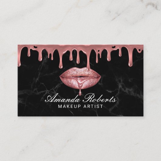 Roos Gold Driving Lips Black Marble Makeup Artist Visitekaartje (Voorkant)
