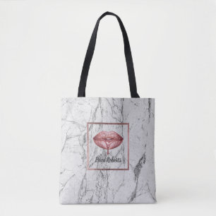 Roos Gold Driving Lips White Marble Makeup Artist Tote Bag