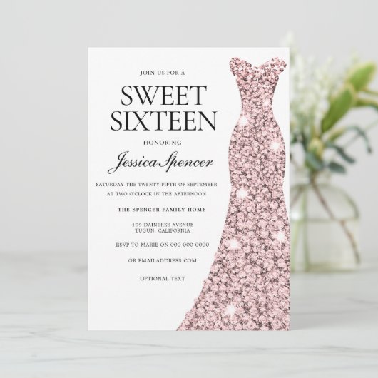 Roos Gold &  drukker, gezoet 16 Uitnodiging (Staand voorkant)