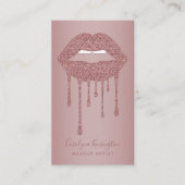 Roos Gold Druppelende Glitter Lips Make-up Artist Visitekaartje (Voorkant)