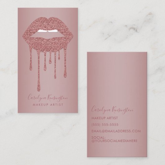 Roos Gold Druppelende Glitter Lips Make-up Artist Visitekaartje (Voorkant / Achterkant)