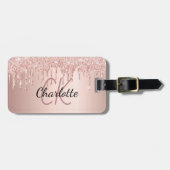 Roos Gold Druppels Aangepaste Monogram Naam Bagagelabel (Voorkant horizontaal)