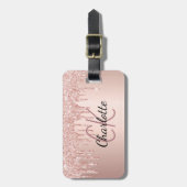 Roos Gold Druppels Aangepaste Monogram Naam Bagagelabel (Voorkant verticaal)
