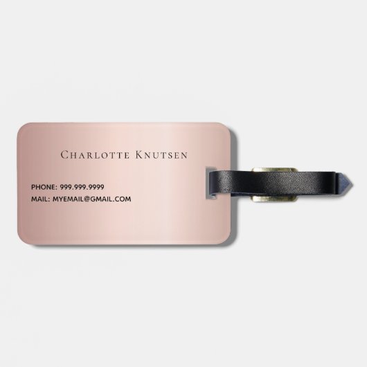 Roos Gold Druppels Aangepaste Monogram Naam Bagagelabel (Achterkant horizontaal)