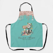 Roos Gold Druppels Bloemencake Mixer Mint Groen Schort (Voorkant)