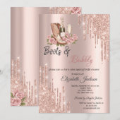 Roos Gold Druppels Wijnlaarzen & Bubbly Bridal Kaart (Voorkant / Achterkant)