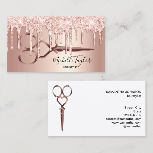 Roos Gold druppelt kappersschaar Visitekaartje (Voorkant / Achterkant)