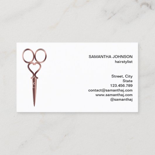 Roos Gold druppelt kappersschaar Visitekaartje (Achterkant)