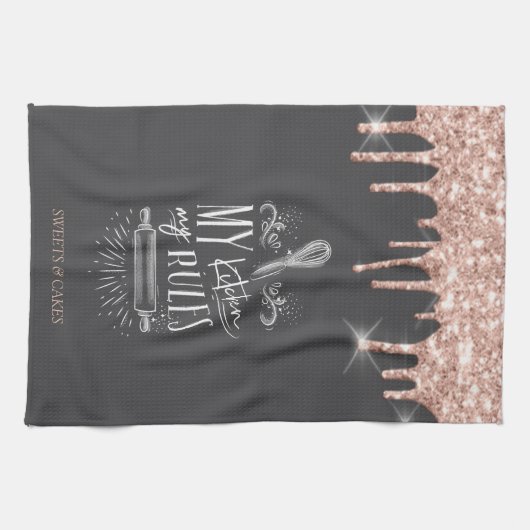 Roos Gold Drupt Mijn Keuken Mijn Regels Theedoek (Horizontaal)