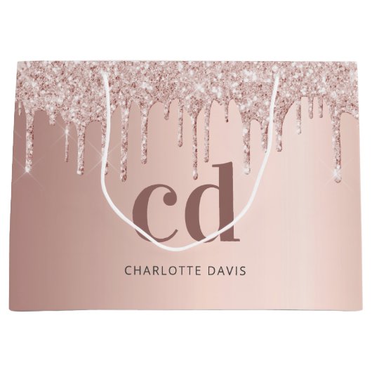 Roos Gold Drupt Roze Monogram Verjaardag Groot Cadeauzakje (Voorkant)