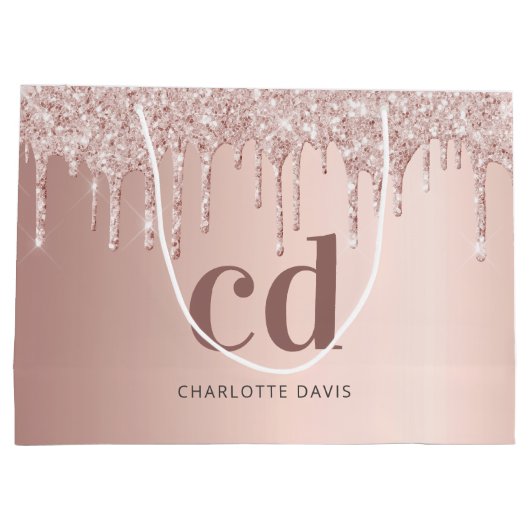 Roos Gold Drupt Roze Monogram Verjaardag Groot Cadeauzakje (Achterkant)