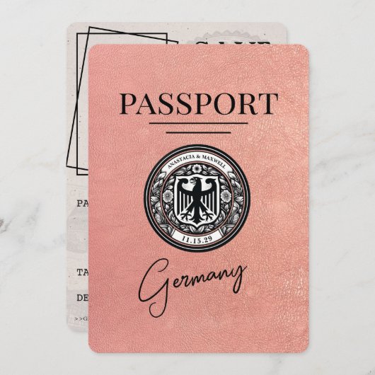 Roos Gold Duitsland Paspoort Bewaar de datum Save The Date (Voorkant / Achterkant)