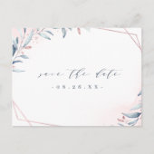 Roos Gold Dusty Blue Greenery bespaart de datum Aankondigingskaart (Voorkant)