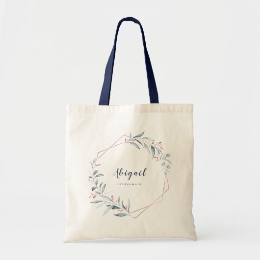 Roos Gold Dusty Blue Greenery Geometric Bridesmaid Tote Bag (Voorkant)
