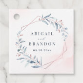 Roos Gold Dusty Blue Greenery Geometric Wedding Bedankjes Labels (Voorkant)