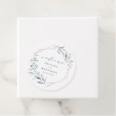 Roos Gold Dusty Blue Greenery Geometric Wedding Bedankjes Labels (In situ)