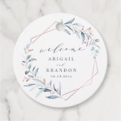 Roos Gold Dusty Blue Greenery Geometric Wedding Bedankjes Labels (Voorkant)