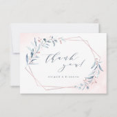 Roos Gold Dusty Blue Greenery Geometric Wedding Bedankkaart (Voorkant)
