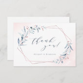 Roos Gold Dusty Blue Greenery Geometric Wedding Bedankkaart (Voorkant / Achterkant)