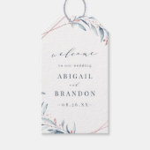 Roos Gold Dusty Blue Greenery Geometric Wedding Cadeaulabel (Voorkant)