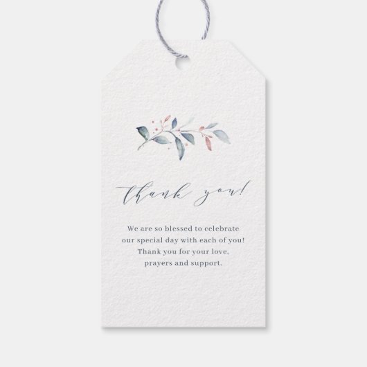 Roos Gold Dusty Blue Greenery Geometric Wedding Cadeaulabel (Achterkant)