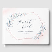 Roos Gold Dusty Blue Greenery Geometric Wedding Gastenboek (Voorkant)