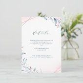 Roos Gold Dusty Blue Greenery Geometric Wedding Informatiekaartje (Staand voorkant)