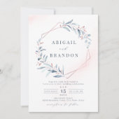 Roos Gold Dusty Blue Greenery Geometric Wedding Kaart (Voorkant)