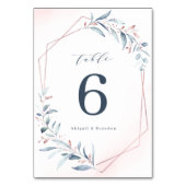 Roos Gold Dusty Blue Greenery Geometric Wedding Kaart (Achterkant)