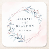 Roos Gold Dusty Blue Greenery Geometric Wedding Kartonnen Onderzetters (Voorkant)