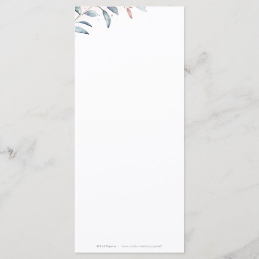 Roos Gold Dusty Blue Greenery Geometric Wedding Menu (Achterkant)