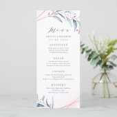 Roos Gold Dusty Blue Greenery Geometric Wedding Menu (Staand voorkant)