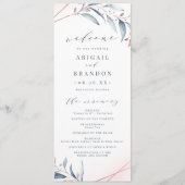 Roos Gold Dusty Blue Greenery Geometric Wedding Programmakaart (Voorkant)