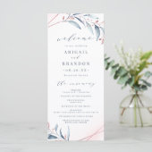 Roos Gold Dusty Blue Greenery Geometric Wedding Programmakaart (Staand voorkant)